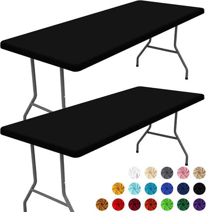 Moosfor 2 Pack Rectangle Spandex Fitted Table Cloth, 4FT Elastic Tablecloth | Washable Picnic Table Cover, Stretch Waterproof Table cloths for Party, Patio, Dining, Kitchen, 30" x 48", Black