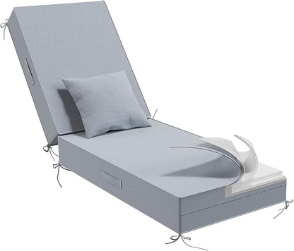 Outdoor Water-Resistant Olefin Chaise Lounge Cushions with Pillow, Weather and Fade Resistant Patio Furniture Lounge Chair Cushion Ideal for Patio, Lawn, Garden, Light Gray, 72"L x 21"W x 5"T