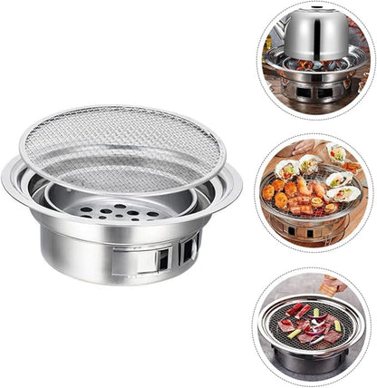 Toyvian Portable Stainless Steel Charcoal Stove Mini Korean Bbq Grill Outdoor Barbecue Oven with Grate for Camping and Home Use