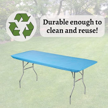 10 Pack of Rectangular Plastic Table Covers - 6' Foot or 8' Foot Options - Indoor or Outdoor Fitted Table Covers (Table NOT Included) (Light Blue, 30" x 96" (8' ft))