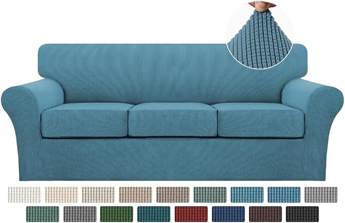 Turquoize 4 Piece Sofa Covers for 3 Cushion Couch Sofa Slipcover Soft Couch Cover for Dogs-Washable Sofa Furniture Covers with 3 Individual Cushion Covers, Jacquard Fabric (3 Cushion Sofa, Storm Blue)