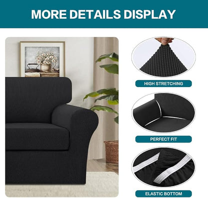 Turquoize 2 Piece Chair Covers Chair Slipcovers for Living Room Armchair Couch Cover Chair Sofa Cover with Individual Cushion Covers Furniture Cover for Chairs Feature Jacquard Fabric (Chair, Black)