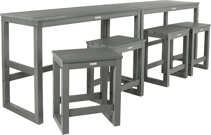 highwood Monroe 6-Piece Counter Height Modern Balcony Set, 2 Tables and 4 Stools, Coastal Teak