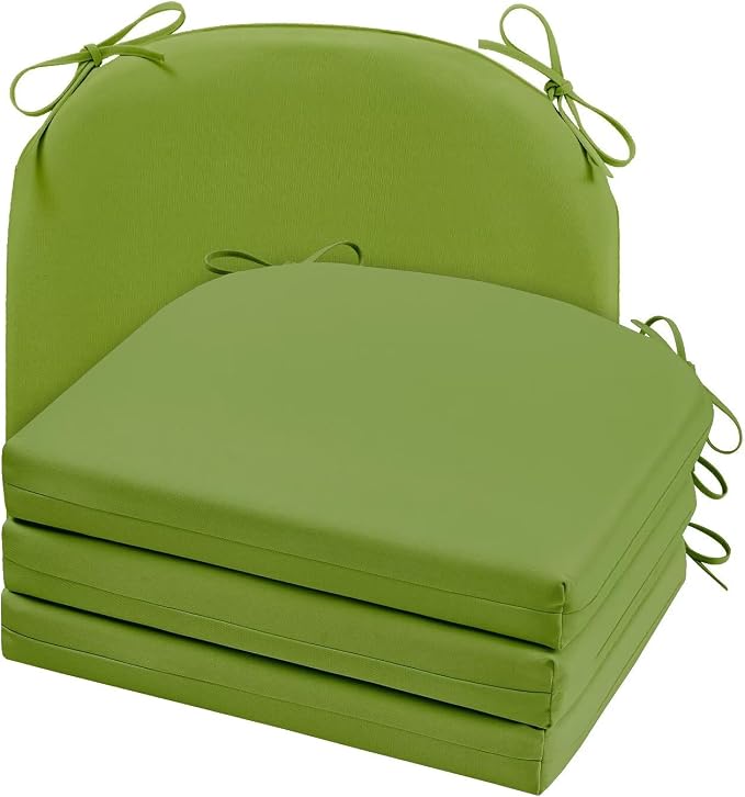 Cozyide Outdoor Chair Cushions, Waterproof Patio Seat Cushions with Adjustable Straps, Round Corner Patio Chair Cushions for Garden, Grass Green, 17x16x2 Inch (Pack of 4)