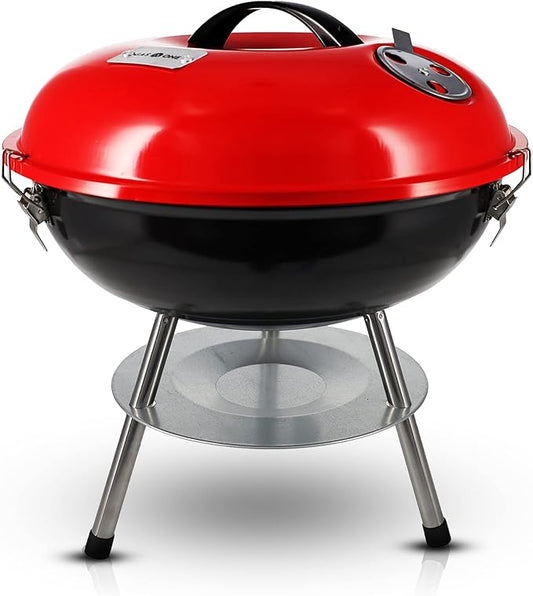 Gas One – 14-inch Portable Barbecue Grill with 3-Point Locking Lid for Heat Preservation – Dual Venting System – Small Charcoal Grill for Backyard, Camping & Cuisinart CGS-W13 Wooden Handle Tool Set