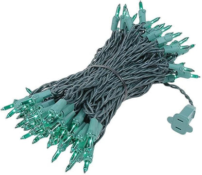 Novelty Lights 50 Feet 100 Bulbs Traditional Incandescent Mini Lights, Green on Green Wire with 6" Spacing, Commercial Grade and UL Listed for Indoor/Outdoor Use, End-to-End Connectable