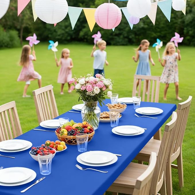 Smiry Rectangle Picnic Table Cloth, Waterproof Elastic Fitted Tablecloths for 6 Foot Tables, Washable Polyester Table Cover for Camping, Indoor and Outdoor (Blue, 30"x72")