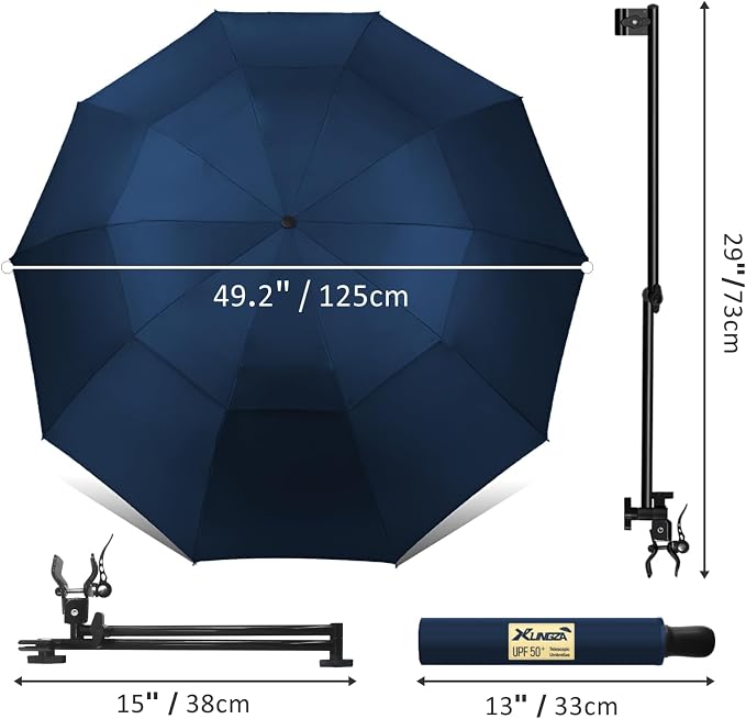 XLINGZA UPF 50+ Beach Umbrella with Adjustable Universal Clamp