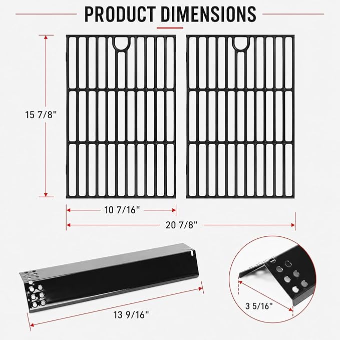Hisencn Grill Replacement Parts for Expert Gas Grill 3 Burner 720-0988EC 720-0988EG 720-0988ED Grill, Cast Iron Grill Grates and Porcelain Steel Heat Tent Plates Heat Shield Repair Kit