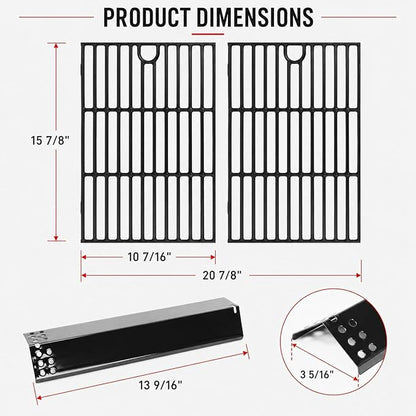 Hisencn Grill Replacement Parts for Expert Gas Grill 3 Burner 720-0988EC 720-0988EG 720-0988ED Grill, Cast Iron Grill Grates and Porcelain Steel Heat Tent Plates Heat Shield Repair Kit