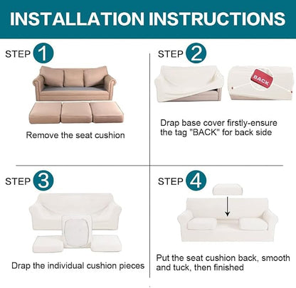 Turquoize 4 Piece Sofa Covers for 3 Cushion Couch Sofa Slipcover Soft Couch Cover for Dogs-Washable Sofa Furniture Covers with 3 Individual Large Cushion Covers (XL Sofa, Porcelain White)