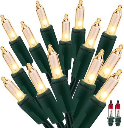 BrizLabs Steady & Twinkle Christmas Lights 100-ct Clear Mini Light String | Connectable; UL Certified; Incandescent String Lights Plugin,Warm White Lights Green Wire for Indoor Outdoor Holiday Tree