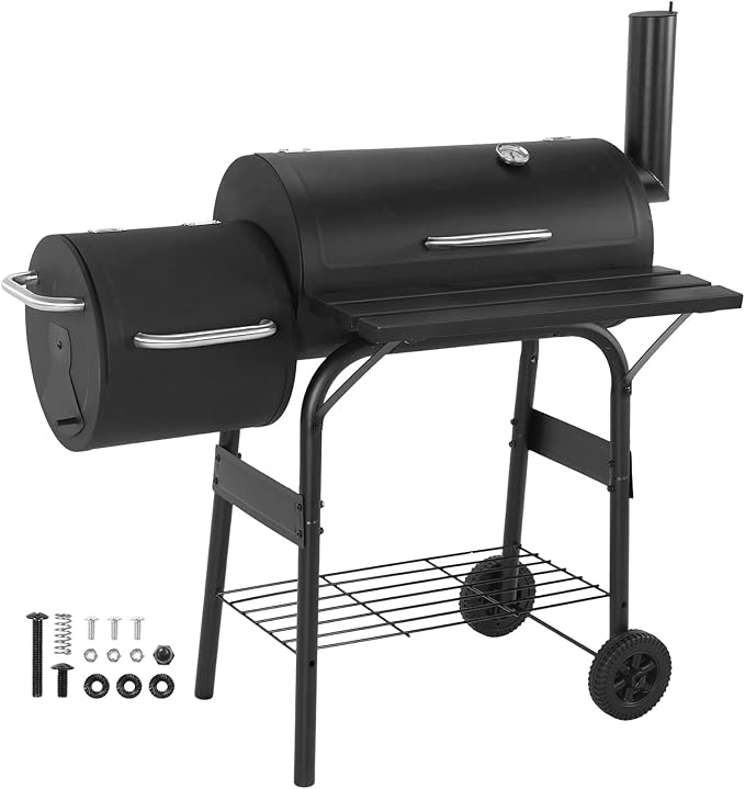 Offset Smoker Charcoal Grill 192 Sq. In. Cooking Space Extra Large Smoker Grills All Metal Steel Warming Rack for Patio Picnics Camping Backyard Cooking