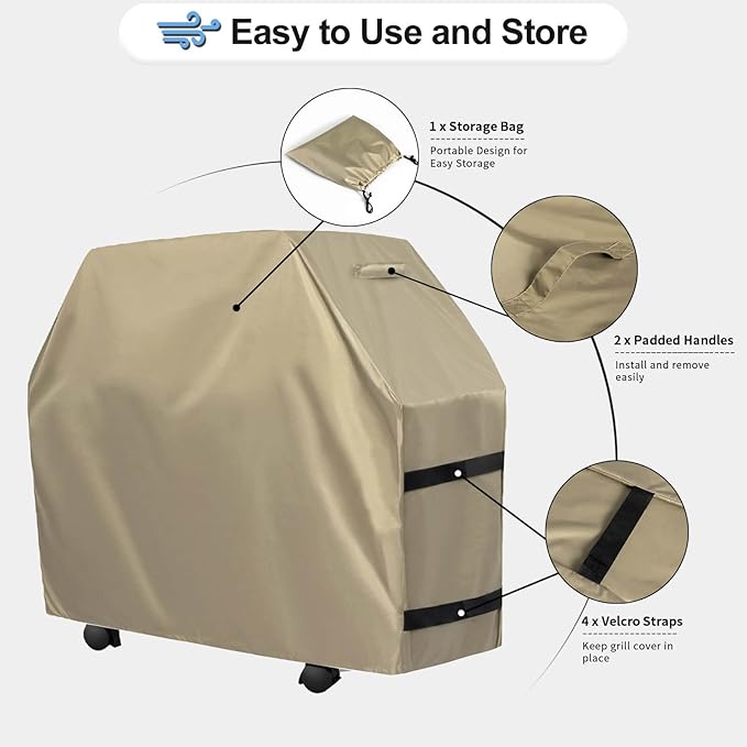 OutdoorLines Waterproof Heavy Duty BBQ Grill Cover - Universal Barbecue Grill Covers UV Resistant Barbeque Gas Grill Cover for Outdoor Outside Grill, 72L x 26W x 51H Inch, Camel