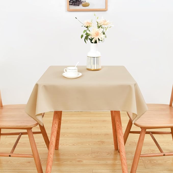 Wolkemer Small Square Tablecloth 36 x 36 Inch Washable Fabric Table Cloth Beige Table Cover for Nightstand End Bedside Tables Tabletop Decoration