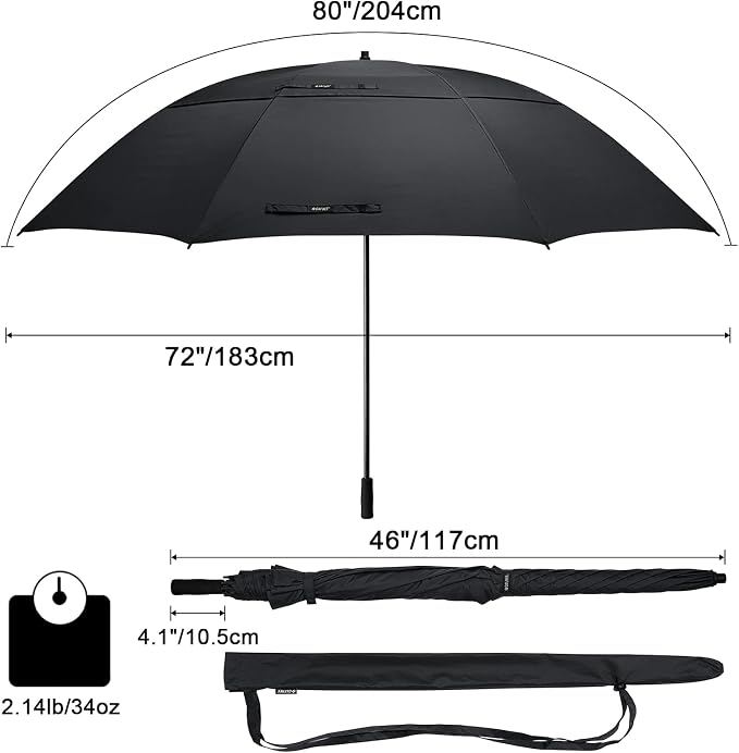 G4Free 80 Inch Golf Umbrella Extra Large Umbrella Double Canopy Windproof | Heavy Duty Oversized, Waterproof Stick Umbrella for Rain UV Protection, Fits 6-8 people for Doorman/Family/Patio
