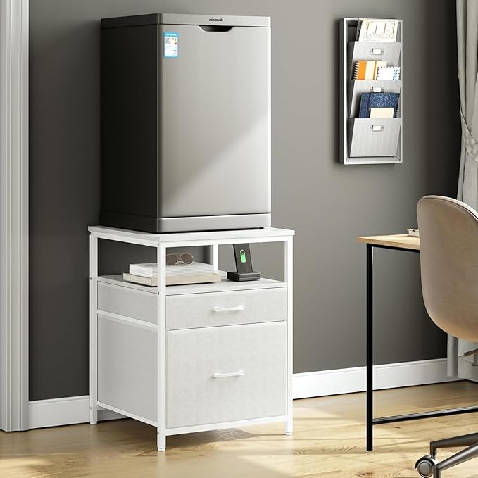 Herture Mini Fridge Stand with 3 Storage, Mini Fridge Cabinet, Beverage Fridge Table, Heavy Duty 21.3" L* 22.7" W Tabletop, for Dorm, Apartment,Office, Bedroom White HB01BXW