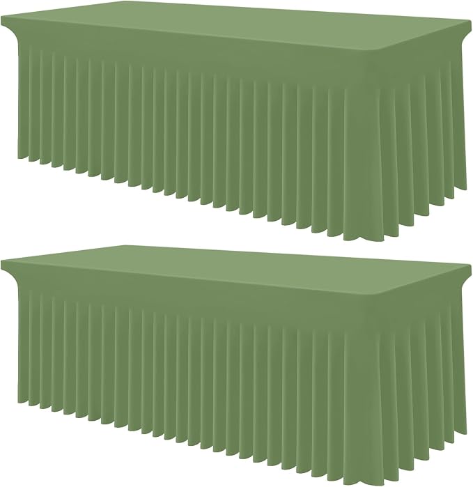 Smiry 2 Pack Spandex Elastic Fitted Table Cloth Skirt for 4FT Table | Stretch Washable Table Cloth, Banquet Table Cover for Wedding, Party, Indoor & Trade Shows, (Sage Green, 48Lx30Wx30H)