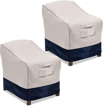 Vailge Patio Chair Covers, Lounge Deep Seat Cover, Heavy Duty and Waterproof Outdoor Lawn Patio Furniture Covers (Beige&Blue, 2 Pack-Medium)
