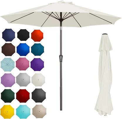PatioKingdom 9FT Patio Outdoor Umbrella-UPF 50+ Sun Shade with Wind Vent, Push-Button Tilt & Smooth Crank Lift, Rust-Resistant Fiberglass Frame for Garden, Backyard,Yard (Creamy-white)