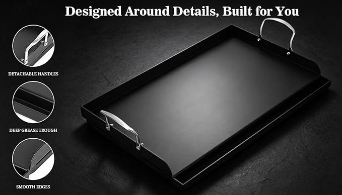 QuliMetal 25" x 16" Cast Iron Grill Griddle Kit, Pre-Seasoned Flat Top Griddle Plate with Scratch-Safe Accessories, Universal Outdoor Griddle for Gas Grill, Charcoal Grill, Camping, BBQ & Tailgating