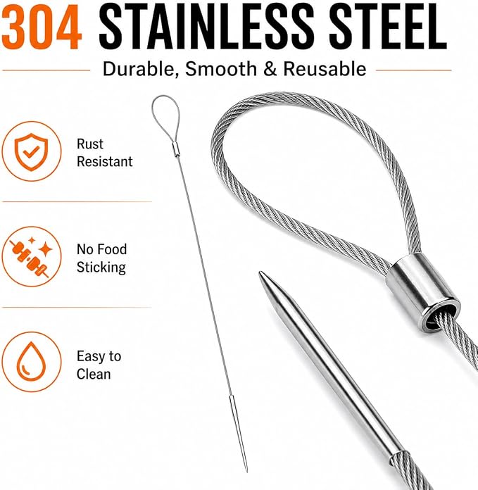 Flexible BBQ Skewers, 29 Inch 304 Stainless Steel Cable, 8 Pack for Grills | Reusable Kabob Skewers Hold Meat and Veggies for Grilling; Ideal for Backyard BBQs, Camping, Picnics, Tailgating and Parties