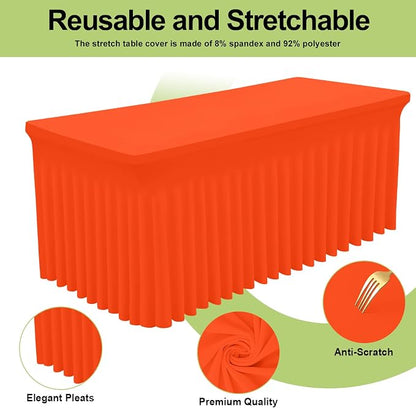 Smiry Spandex Elastic Fitted Table Cloth Skirt for 6FT Rectangle Table | Stretch Washable Table Cloth, Banquet Table Cover for Wedding, Party, Indoor & Trade Shows, (Orange, 72Lx30Wx30H)