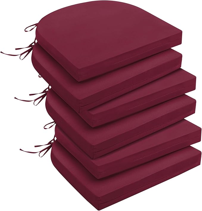 downluxe Outdoor Chair Cushions Set of 6 for Patio Furniture, Water-Resistant Patio Chair Cushions with Ties, High Density Foam Outdoor Seat Cushion, 17" X 16" X 2", Burgundy