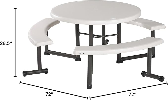 Lifetime Picnic Table 22127 44-inch Round Top Swivel Benches Almond Color Top