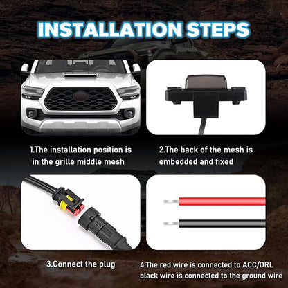 4PCS Grill Light Fit for Tacoma TRD Off Road & Sport OEM 2020-2023 White | with Fuse Adaptor, with 4-in-1 Wire Harness, LED Grille Light Bar Compatible with Toyota Tacoma TRD Off Road & Sport OEM