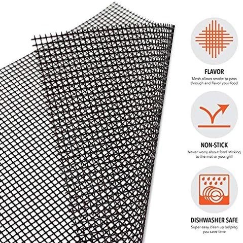 Grill Mesh Mat- Non-Stick Cooking Mats for Grilled Vegetables/Fish/Fajitas/Shrimp, Grilling Sheet Liner, Reusable Grill Accessories - Use on Gas, Charcoal, Electric Barbecue (set of 3, black)