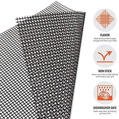 Grill Mesh Mat- Non-Stick Cooking Mats for Grilled Vegetables/Fish/Fajitas/Shrimp, Grilling Sheet Liner, Reusable Grill Accessories - Use on Gas, Charcoal, Electric Barbecue (set of 3, black)