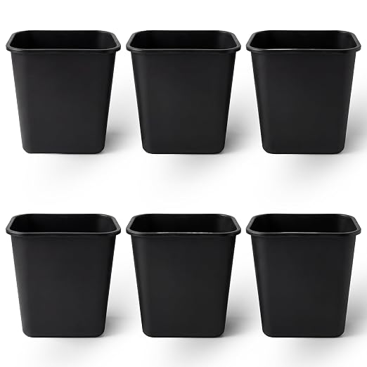 United Solutions 7.7 Gallon Trash Wastebasket, 6 Pack, Black, Under Desk | Slim 30.8-quart bins fit small spaces in offices, kitchens, dorms, and homes with an easy-to-clean design