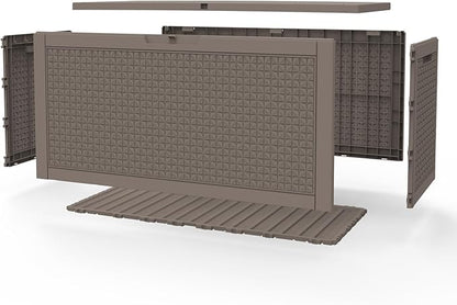 Pepe Tee Outdoor Deck Box, Lockable Waterproof Resin Storage Container with Wood-Look Design, 30 Gallon, Black (coffee, 101, Gallons)