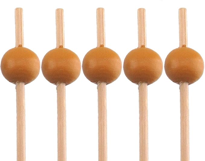 BambooMN Decorative Ball End Cocktail Fruit Sandwich Picks Skewers for Catered Events, Holiday's, Restaurants or Buffets Party Supplies - 5.9" Mustard Yellow, 100 Pcs