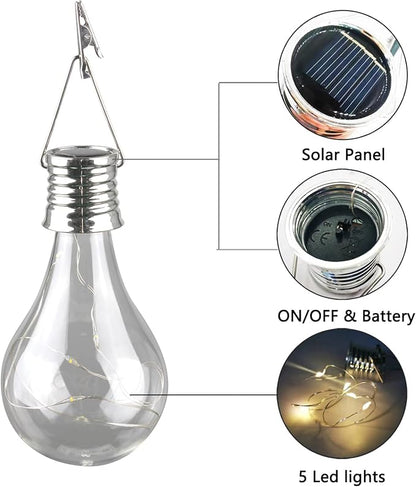 Solar Light Bulbs Outdoor Waterproof Garden Camping Hanging LED Light Lamp Bulb Globe Hanging Lights for Home Yard Christmas Party Holiday Decorations (6 Pack-Clear Bulbs)