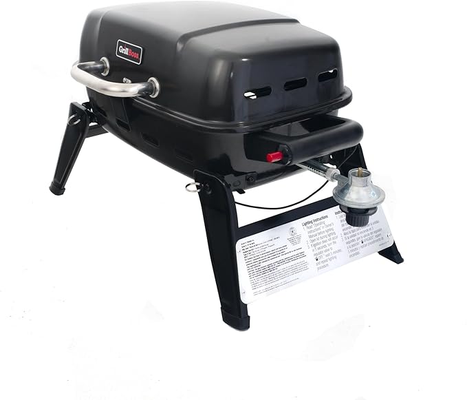 Grill Boss 1 Burner Portable Gas Grill, 10,000 BTU Propane Tabletop BBQ with Porcelain Coated Grate for Camping, Patio, and Outdoor Cooking, Black