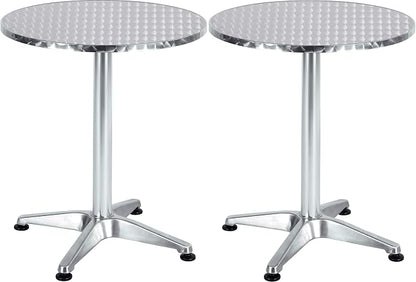 Set of 2, 23.75" Round Stainless Steel Restaurant Table – Commercial Indoor Outdoor Dining Table with Base – Aluminum Bistro Cafe Patio Furniture