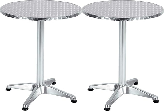 Set of 2, 23.75" Round Stainless Steel Restaurant Table – Commercial Indoor Outdoor Dining Table with Base – Aluminum Bistro Cafe Patio Furniture