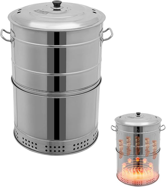 360° Cylinder Charcoal Grill, Stainless Steel Barrel with 50 Skewers - Portable Outdoor BBQ Grill for Camping, Picnic, Travel, Backyard Cooking