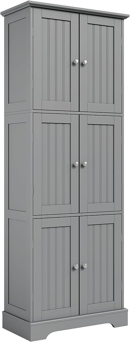 ChooChoo 63.2" Tall Bathroom Storage Cabinet with 6 Doors | Freestanding Floor Cabinet, Adjustable Shelves, Pantry Cabinet for Bathroom, Kitchen, Laundry Room, Grey