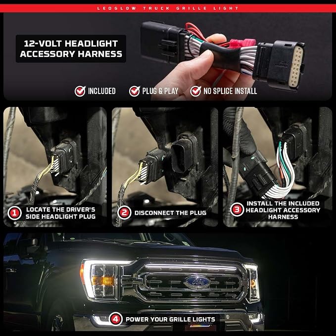 LEDGlow White LED Truck Grille Lighting Kit Fits 2017-2019 Ford F-150 | Compatible with F150 XLT, King Ranch, Platinum w/ LED Headlights, Includes Grill Light Bar & Accessory Harness