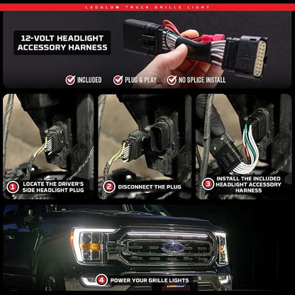 LEDGlow White LED Truck Grille Lighting Kit Fits 2017-2019 Ford F-150 | Compatible with F150 XLT, King Ranch, Platinum w/ LED Headlights, Includes Grill Light Bar & Accessory Harness