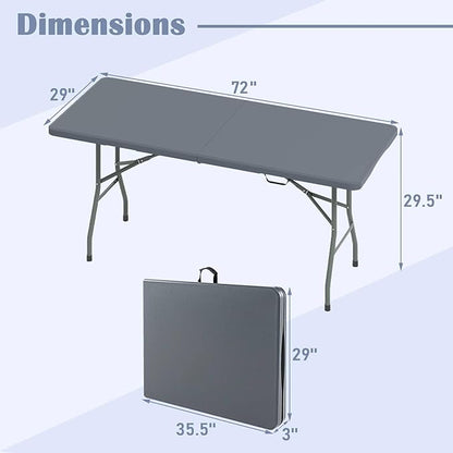 Tangkula 6 FT Folding Table, Indoor Outdoor Foldable Plastic Table with HDPE Tabletop, Sturdy Metal Fame, Carrying Handle, Heavy Duty Portable Fold-in-Half Picnic Table for Camping BBQ Party