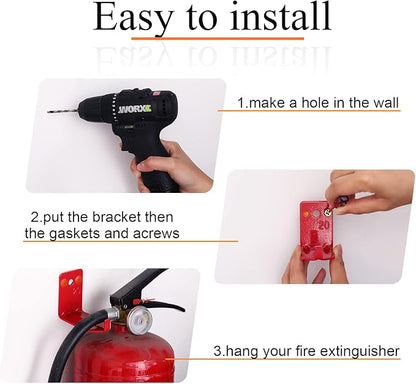 2 Pack Fire Extinguisher Holder and 4 Pieces Fire Extinguisher Sign Sticker, 20lb Fire Extinguisher Wall Hook Mount Bracket for Big and Small Fire Extinguishers, Indoors and Outdoors