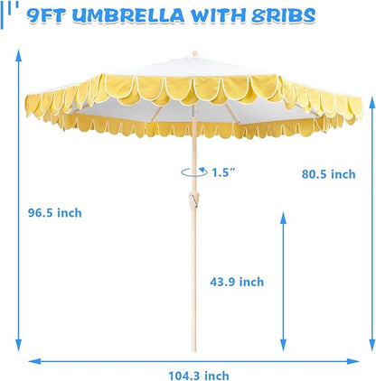 9Ft Elegant Valance Patio Umbrella, Outdoor Umbrellas for Patio with Auto-Tilt and Crank Systerm, Table Umbrella for Outdoors, Poolside,Beach, Backyard