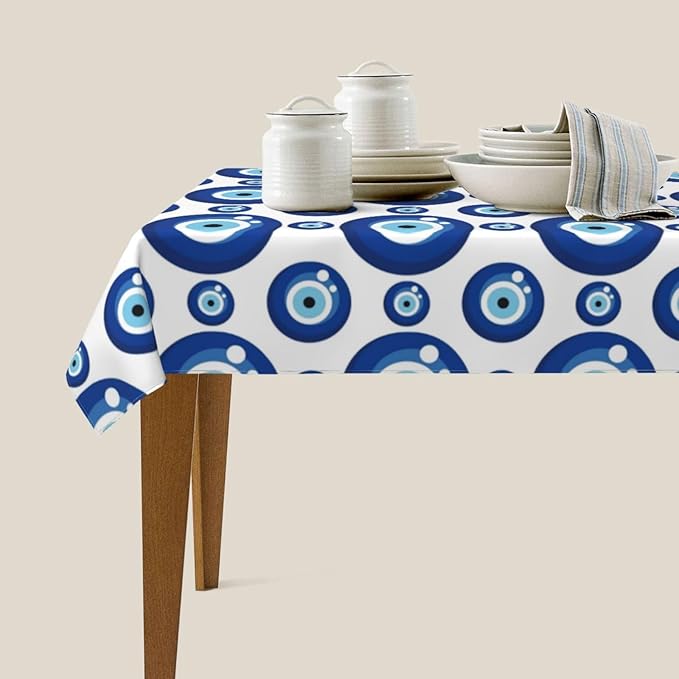 Blue Evil Eyes Tablecloth, Polyester Waterproof Table Cloth for Parties Kitchen Dining Picnic Wedding Home Decor Outdoor Indoor Rectangle 54x72 Inches