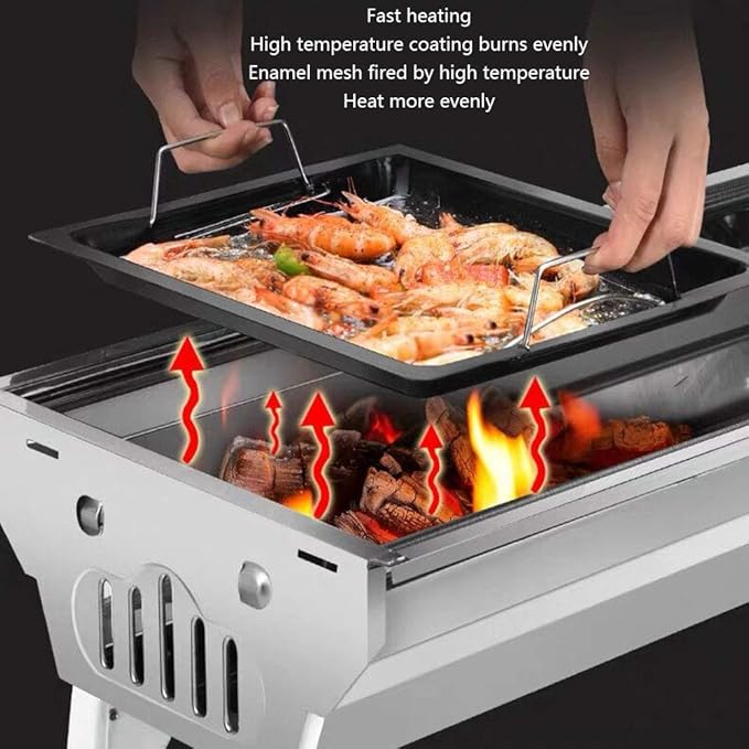 Charcoal Barbecue Grill Portable BBQ Grill Stainless Steel Folding BBQ Camping Grill for Outdoor Grilling Hiking Picnics Cooking Tailgating Backpacking Party,Checkered Iron mesh