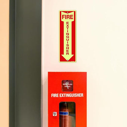 T&R Fire Extinguisher Metal Sign - 4 Pack - 12"x4" .040 Rust Free Heavy Aluminum Glow-In-The-Dark, Waterproof, Weatherproof and Fade Resistant, 2 pre-drilled holes, Easy to Install Indoors and Outdoors