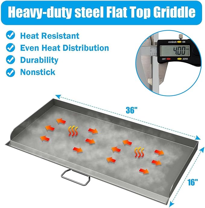Professional 16x38 in Flat Top Steel Griddle for Camp Chef GB90D, TB90LW,Fry Griddle Accessories for Camp Chef 3 Burner Propane Stove Grill, 1 Carry Bag